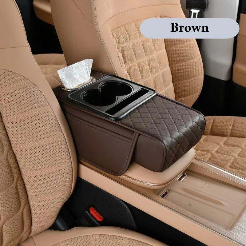 Auto Center Console Armrest Cushion Heightening Pad – All-Season Car Armrest Pillow with Dual Cup Holders & Comfort Cover