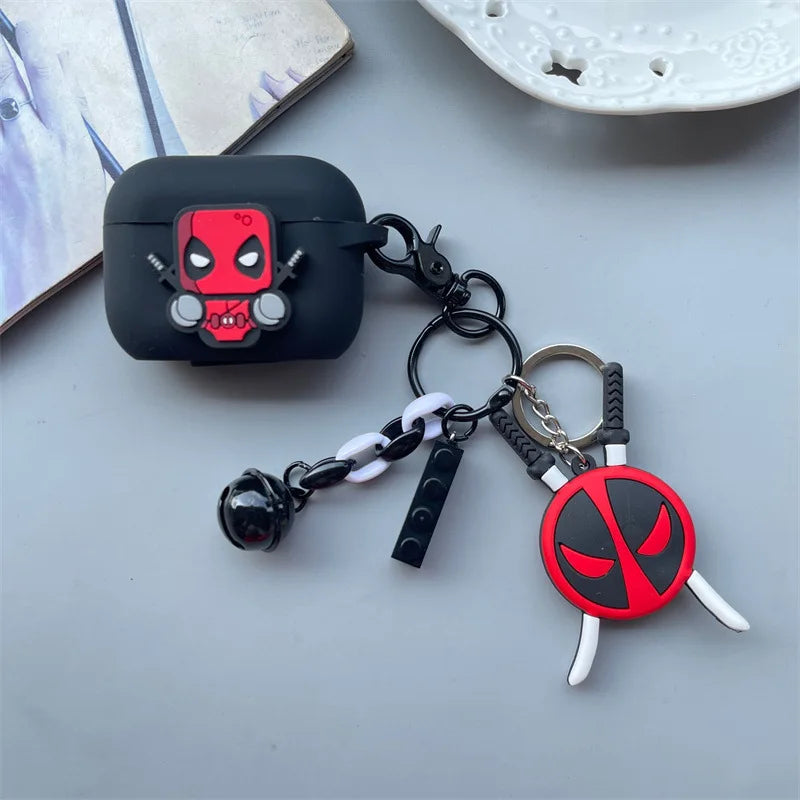 Cartoon Deadpool Silicone Case for AirPods 4 (2024) & AirPods Pro 1/2/3/Pro2 β Protective Earphone Cover with Keychain