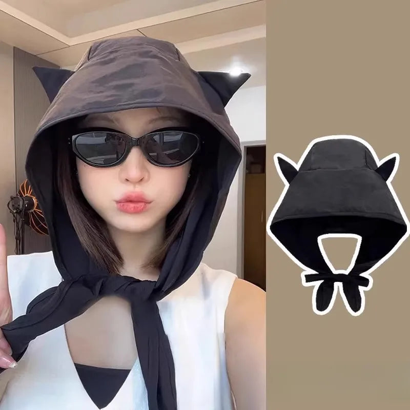 Women Cute Cat Ear Bucket Hat – Kawaii Cartoon Soft Breathable Sun Protection Cap, Adjustable Casual Summer Multi-Functional Hat
