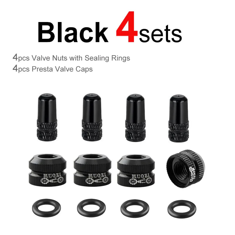 Bicycle Presta Valve Nut & Cap Set ā Inner Tube Tire Nozzle Locking Screw with Sealing Ring Dust Protector