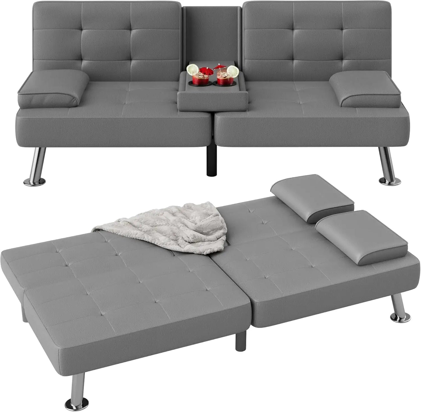 Modern Corduroy Futon Sofa Bed with Cup Holders & Removable Armrests β Folding Recliner Lounge, Green