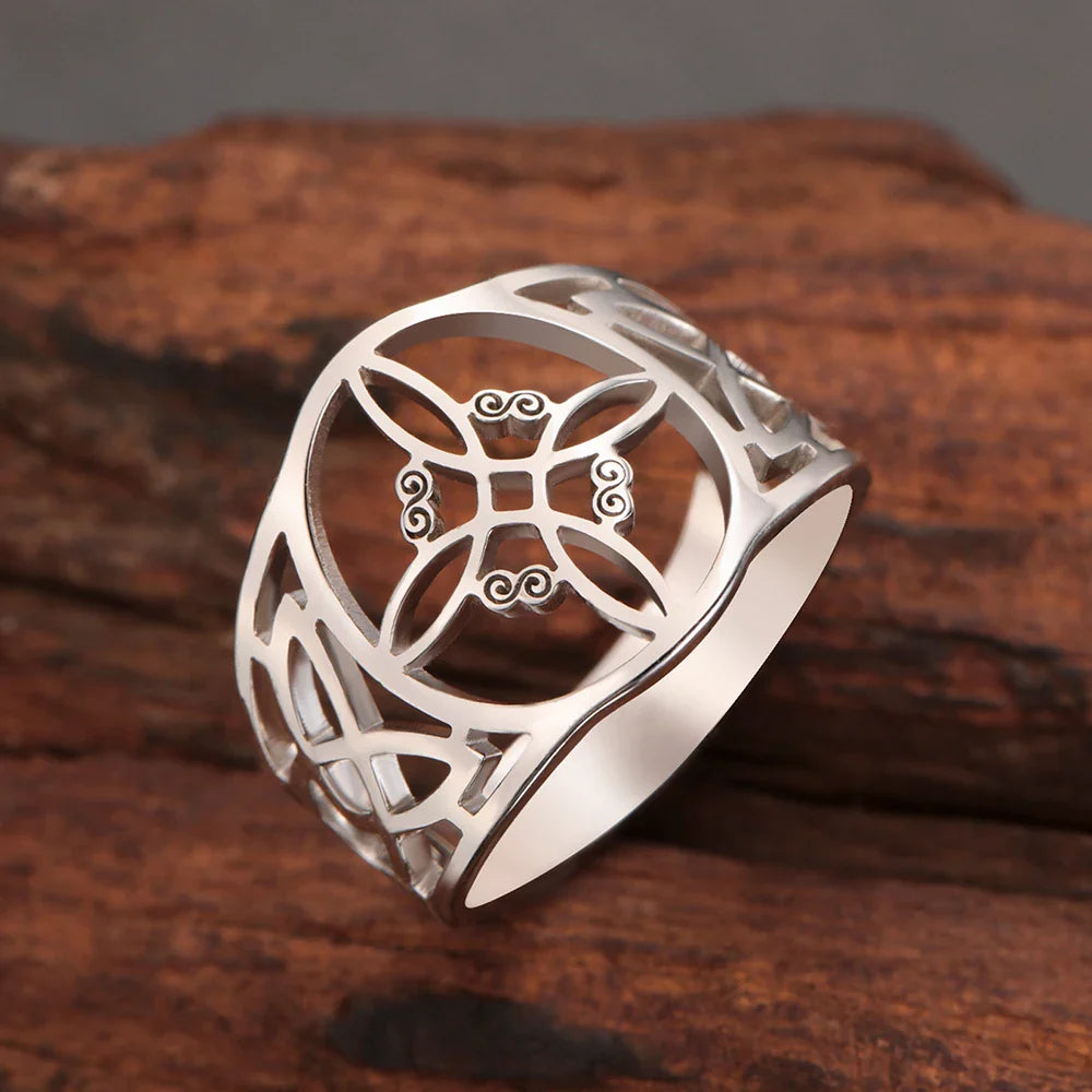 Witch Knot Stainless Steel Ring – Wiccan Celtic Knot Amulet, Good Luck & Protection Jewelry for Men & Women