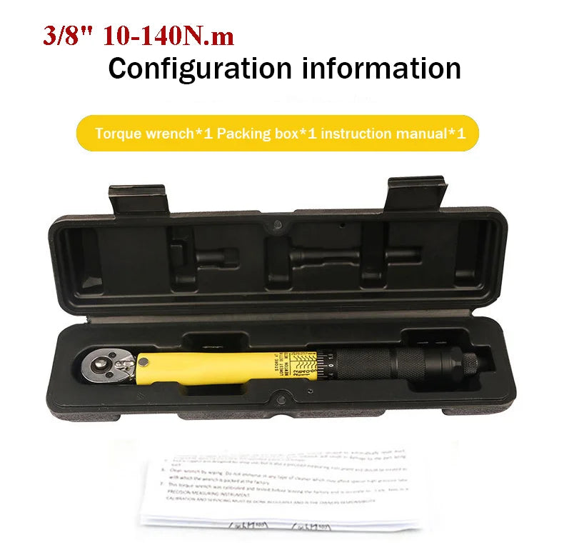 3/8” Bidirectional Torque Wrench — 5-60/19-110/10-140N·m Preset Tool for Bicycle, Motorcycle & Car Repair