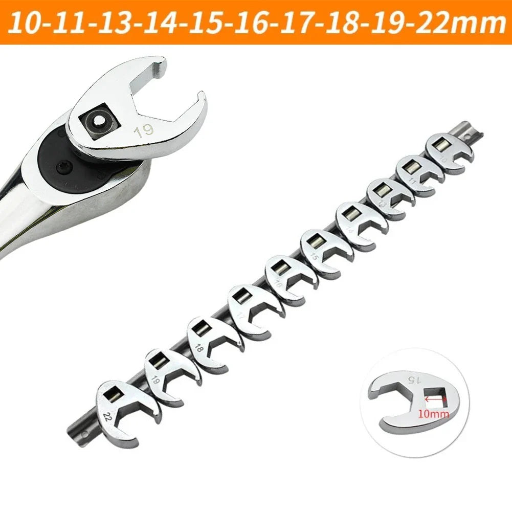 10pcs 3/8" Drive Crowfoot Wrench Set — 10-22mm Metric Open-End Spanners for Torque Wrenches