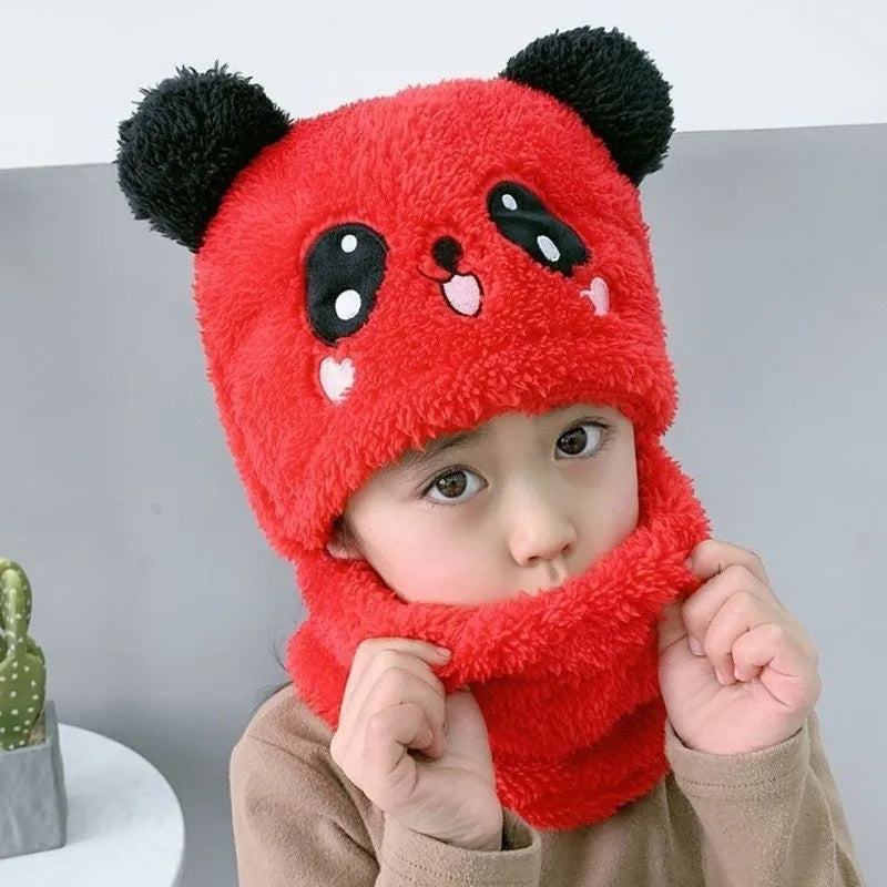 Fashionable Autumn & Winter Children's Cartoon Hat & Scarf Set - Double Layer Wool Warm Hat for Boys & Girls