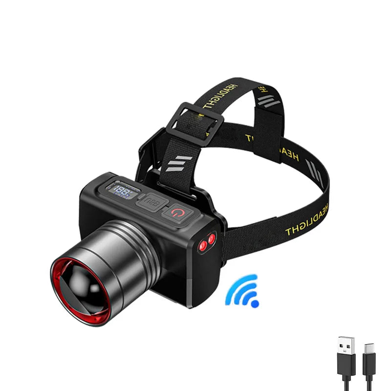 Rechargeable LED Headlamp – Adjustable Zoom Waterproof Ultra Bright Front Headlight for Camping, Outdoor Work & Night Use Torch