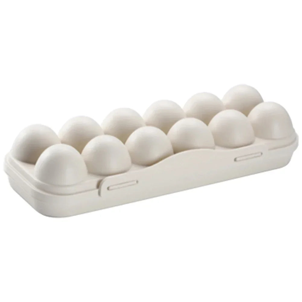 12 Grid Egg Holder Tray - Portable Plastic Egg Storage Container with Protective Case for Refrigerator, Camping & Travel