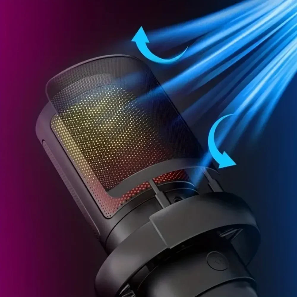 USB RGB Condenser Microphone with Metal Boom Stand – Gaming & Studio Recording Desktop Mic for Esports and Calls