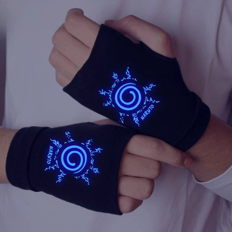 Anime Naruto Luminous Fingerless Gloves – Konoha Uchiha Itachi Cosplay Cotton Warm Wrist Gloves for Kids Christmas Gift