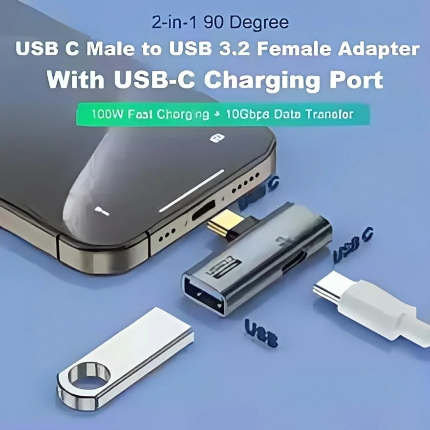 2-in-1 USB-C OTG Adapter with USB 3.2 Splitter & 100W PD Fast Charging for Laptop & Tablet