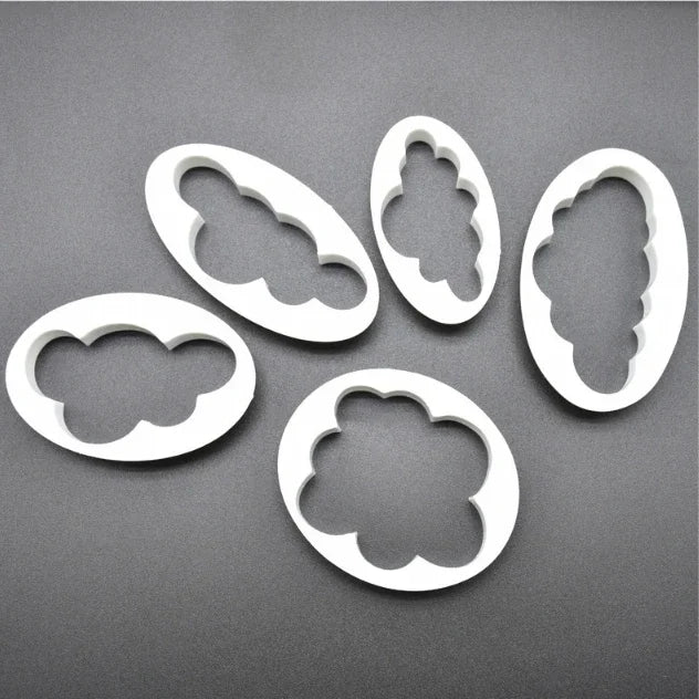 5PCS Cloud Fondant & Cookie Cutter Set – Plastic Cake Decorating Tools for Baking, Sugar Craft & Biscuit Molds