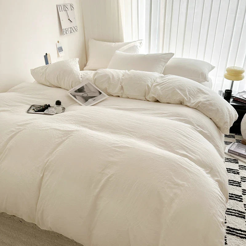 Solid Cotton Bedding Set - Sheet, Duvet Cover & Pillowcase, Single/Double/Twin/King/Queen Size