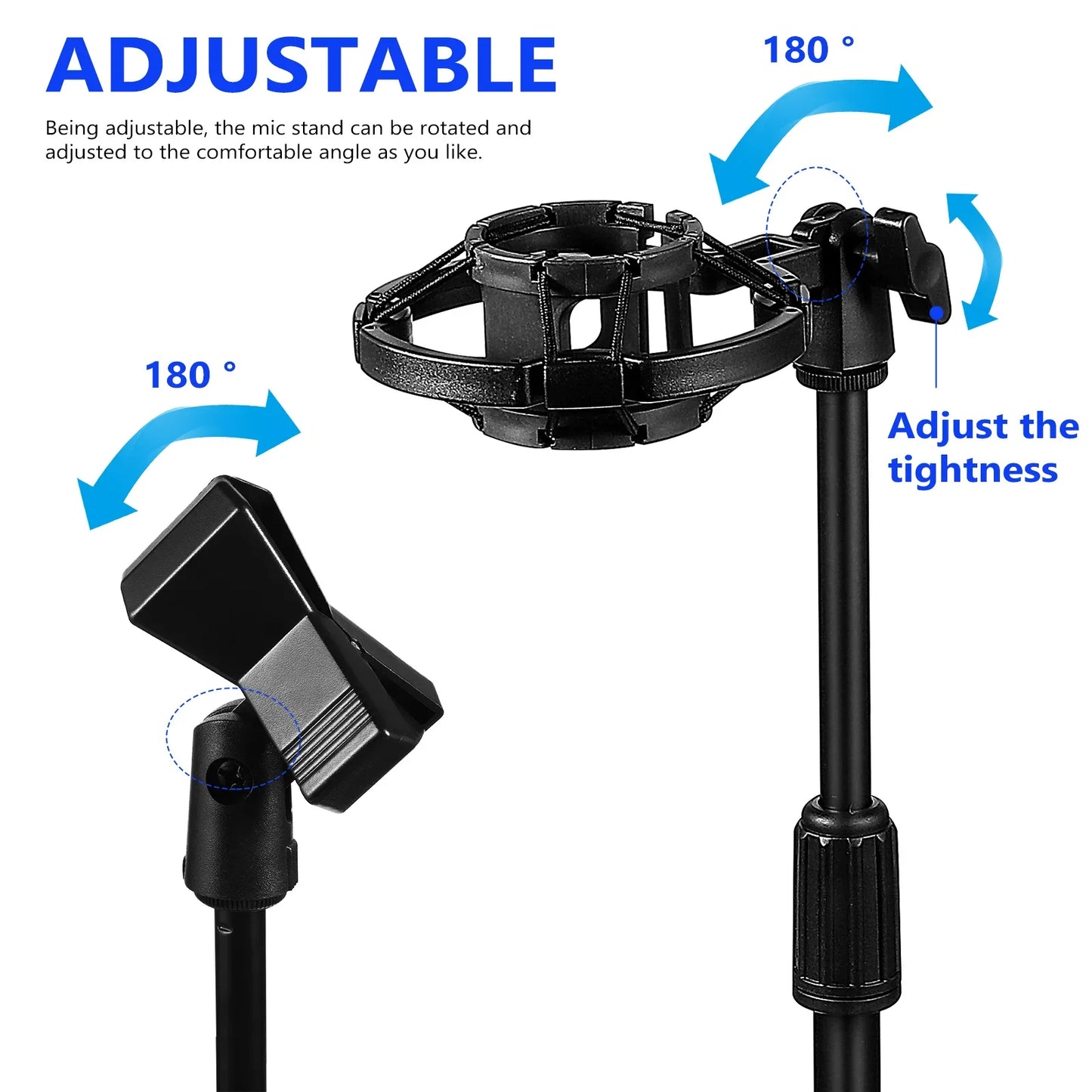 Retractable Desktop Microphone Stand - Adjustable Desk Mic Holder Clip for Live Streaming, Recording & Broadcasting