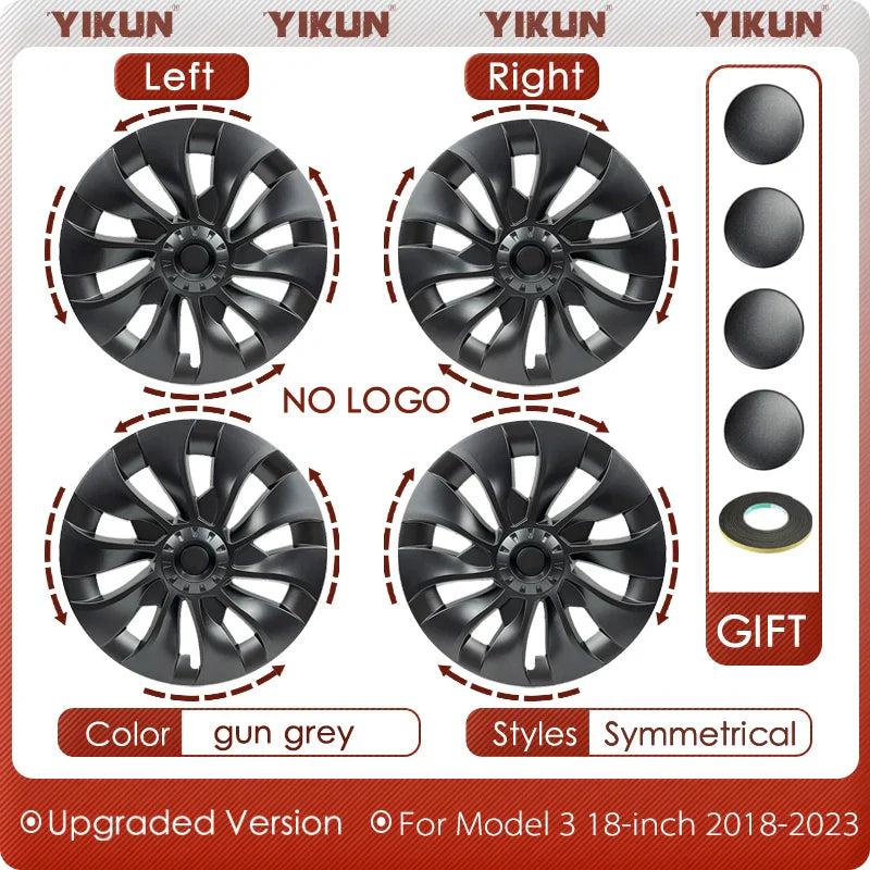 4PCS Hub Cap Wheel Covers – Performance Replacement Full Rim Accessories for Tesla Model 3 18-Inch (2018-2023)