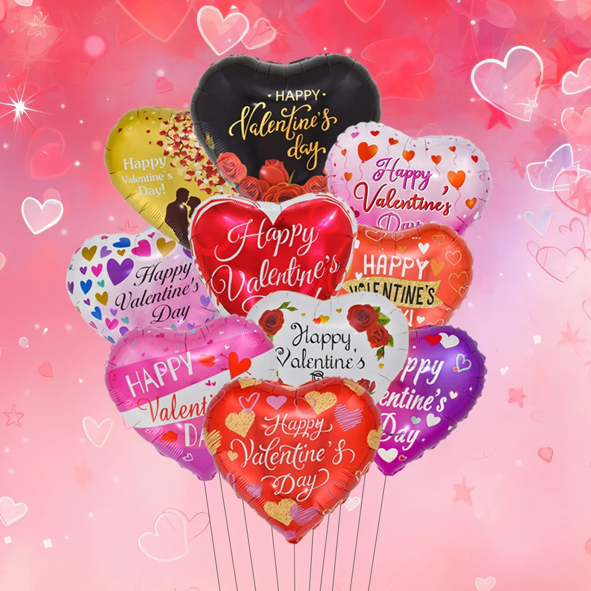 Happy Valentine’s Day Heart Balloon Stand Set – Love Bear & Heart-to-Heart Balloons Wedding Party Decoration