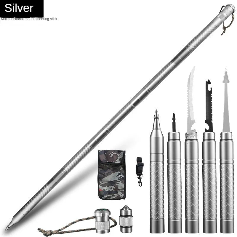 Professional Outdoor Mountaineering Stick – Multi-Function Metal Hiking & Survival Tool for Camping, Travel, and Self-Defense