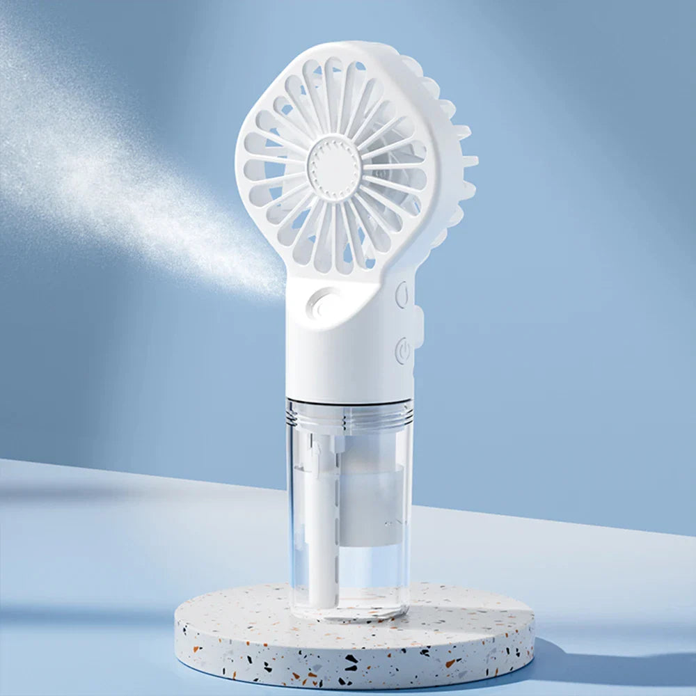 Portable Mini Humidifier Fan – USB Rechargeable Handheld Mist Fan with Water Spray, Personal Cooling Fan