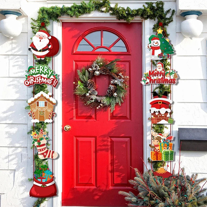 Merry Christmas Hanging Door Banner – Santa Claus & Snowman Couplet for Home Xmas Decorations, Navidad and New Year Gifts
