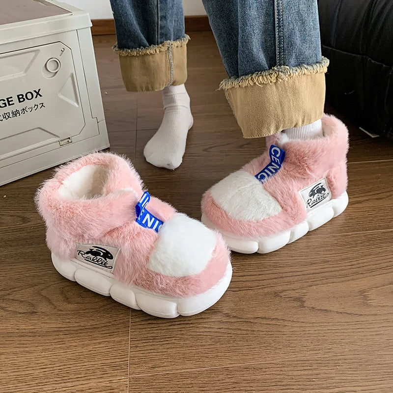 2025 Winter Warm Plush Slippers – High-Top Platform Indoor Snow Boots for Women & Men, Cozy Home Shoes with Soft Lining
