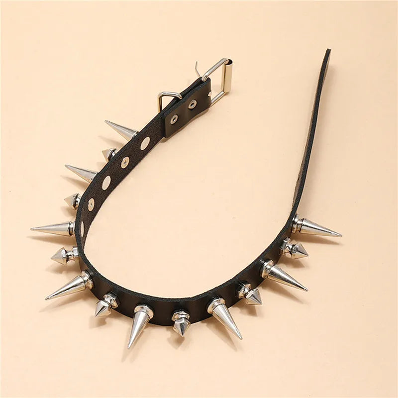 Punk Long Spike Choker Faux Leather Collar – Studded Rivet Necklace for Women & Men, Goth Style Accessories