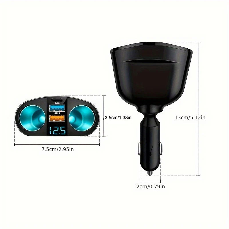 Dual-Port Car Charger Adapter – Digital Display, Simultaneous Charging for Multiple Devices