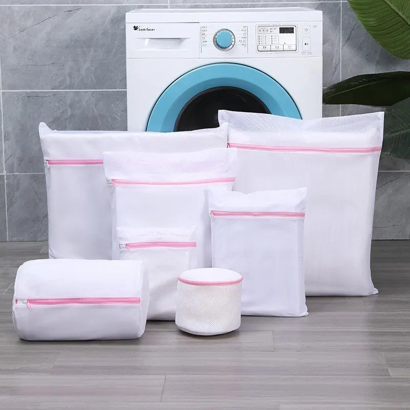 2Pcs/7Pcs Transparent Fine Mesh Laundry Bags β 6 Sizes Reusable Zippered Wash Bags for Machine Protection
