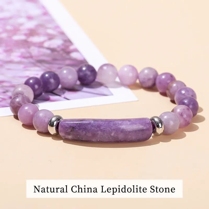JD Natural Stone Tiger Eye & Amethyst Rectangle Bar Charm Bracelet – Healing Crystal Rough Chakra Jewelry for Men & Women Elastic Wrist Band