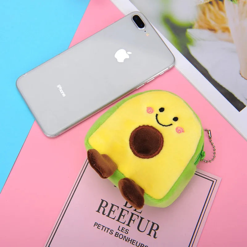 Cute Fruit Avocado Shaped Coin Purse - Plush Key Chain, USB Cable, Lipstick Storage Bag & Pendant Toy Gift