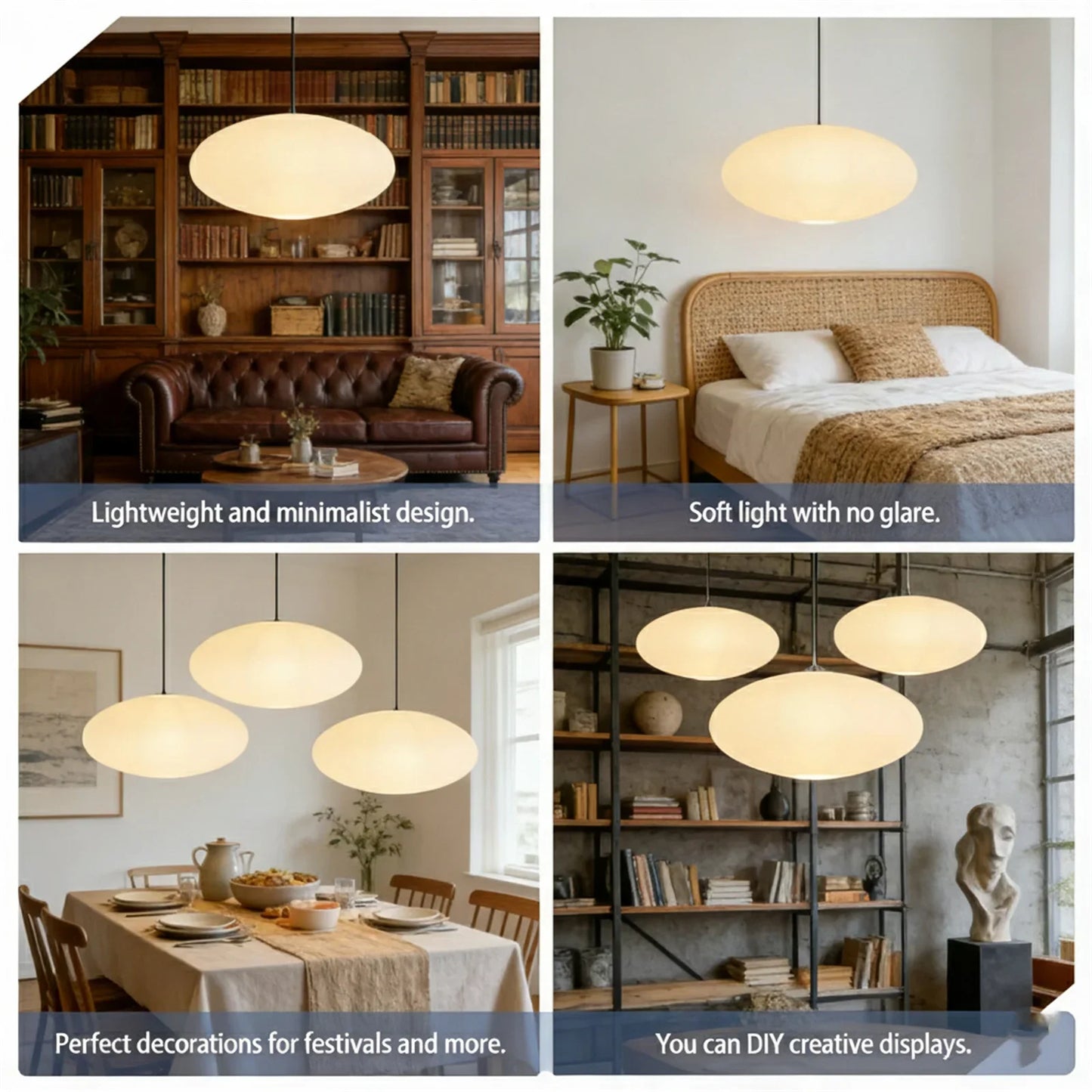 2PCS White Oval Paper Lantern Lampshades - Foldable Hanging Ceiling Light Decor for Home