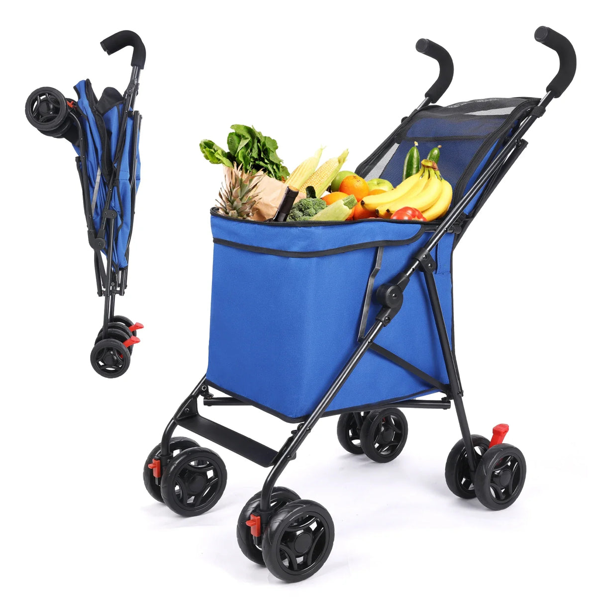 Foldable Utility Shopping Cart - Lightweight Portable Trolley for Market, Picnic & Pet Transport