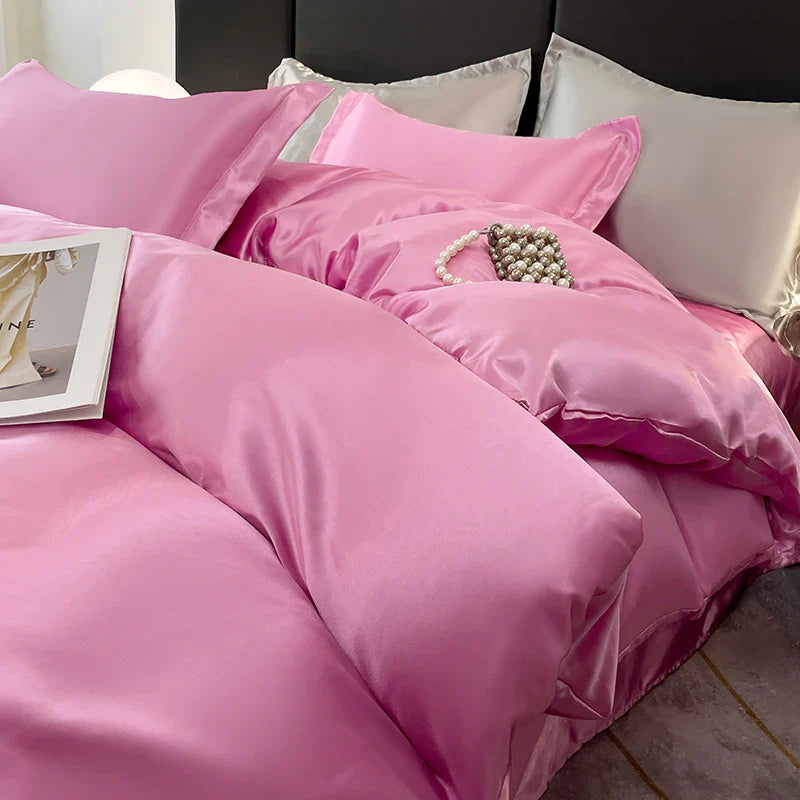 Nordic Satin Silk Bedding Set – Luxury Duvet Cover, Bed Sheet & Pillowcases for Single, Double & Couple Beds
