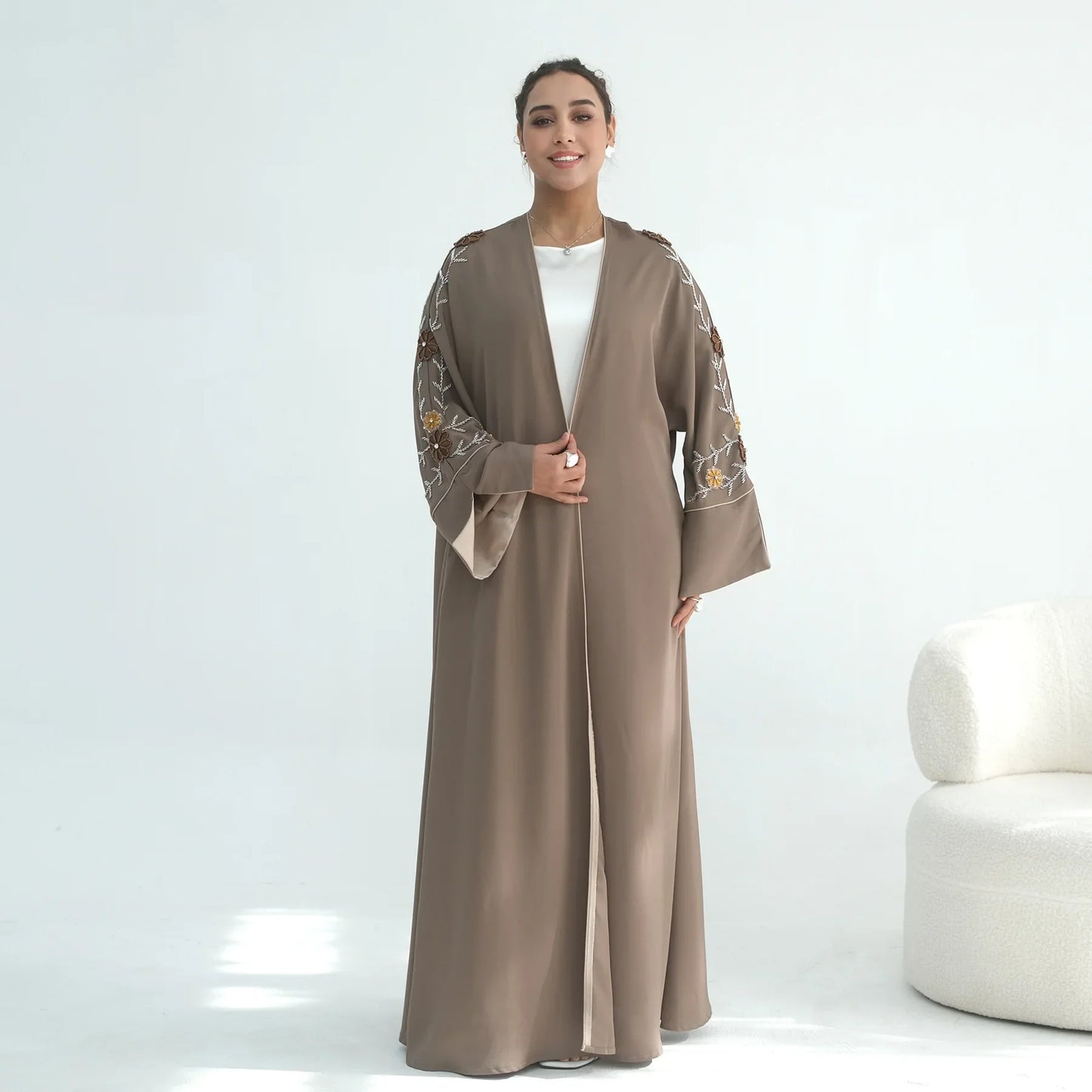 Women’s Eid 2026 Embroidered Beaded Abaya – Dubai Open Cardigan Jalabiya Long Muslim Kaftan Ramadan Party Robe