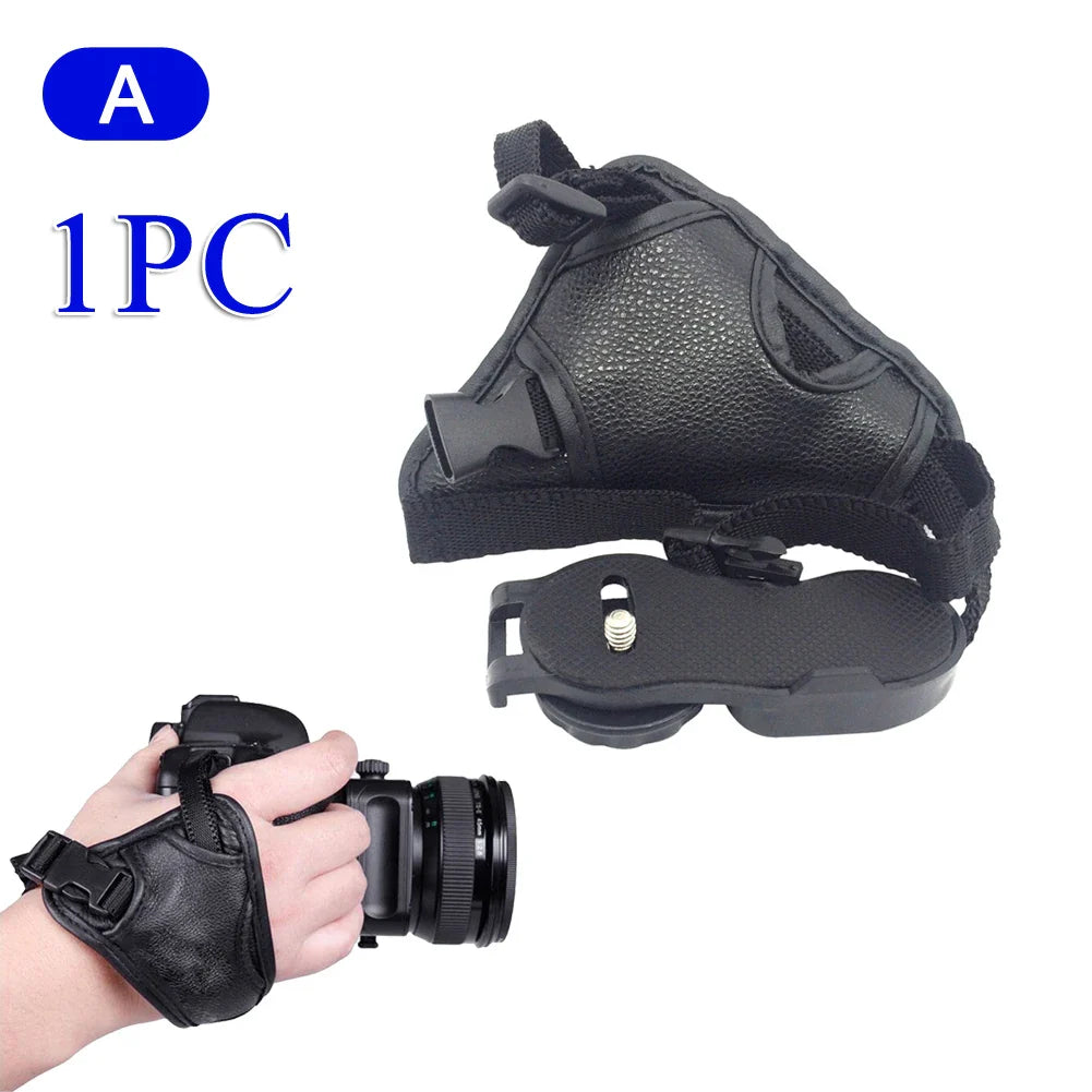 Professional PU Leather Camera Hand Grip Wrist Strap with Screw Hole for Canon Nikon SLR — Black