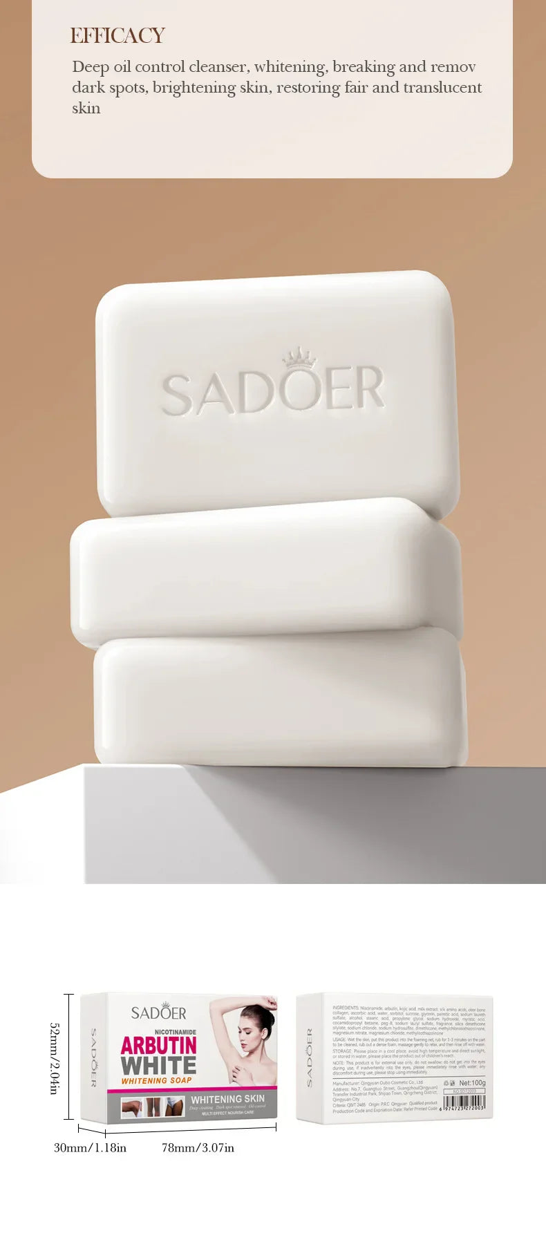 SADOER Niacinamide & Arbutin Facial Soap – Moisturizing, Brightening, Deep Cleansing Handmade Face & Body Wash Foam
