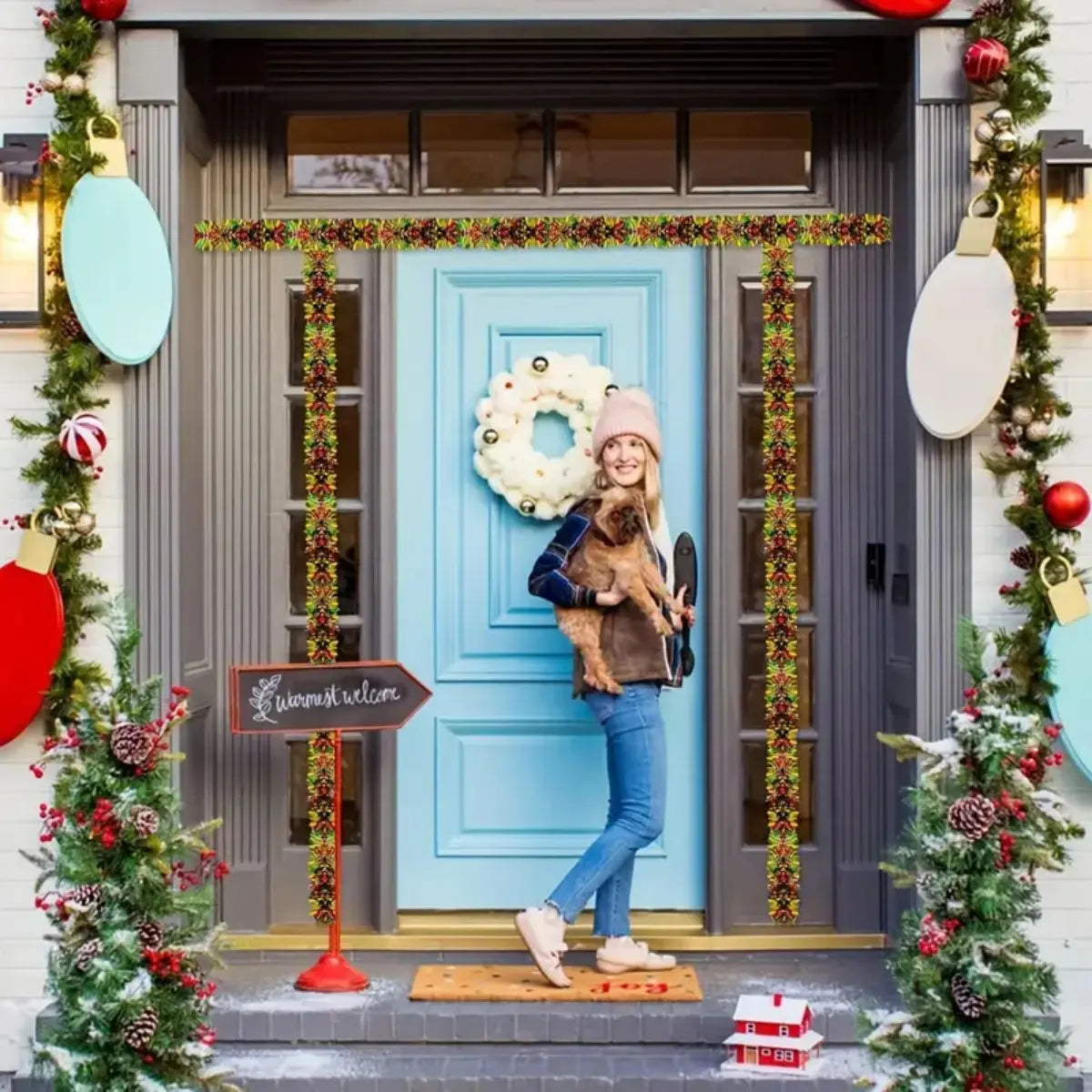 Christmas Tinsel Garland with LED Lights – Shiny Thick Garland for Tree & Home Decor