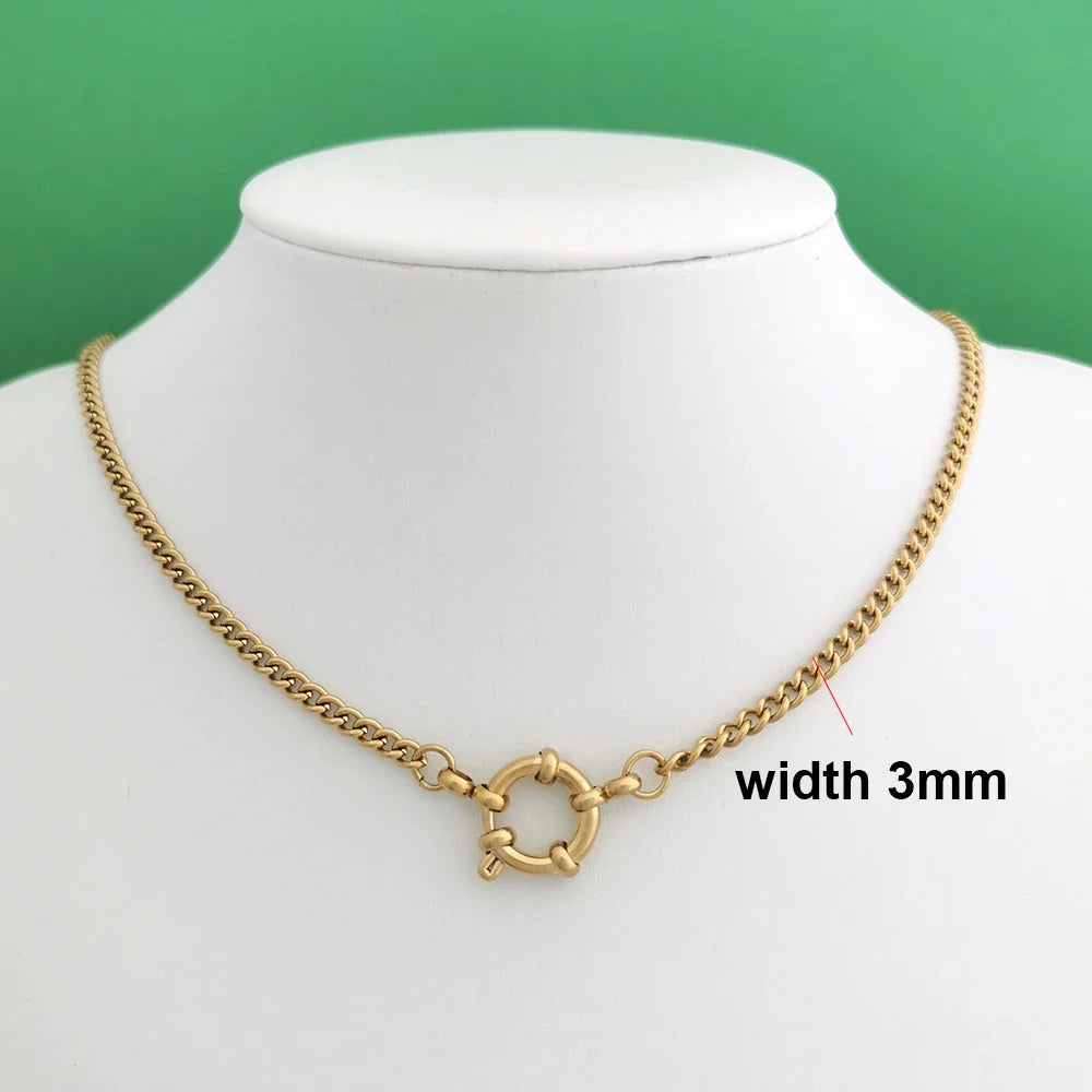 Spring Sailor Clasp Necklace – Stainless Steel Paperclip Link Chain Choker for Women & Men, Geometric PVD Gold Jewelry