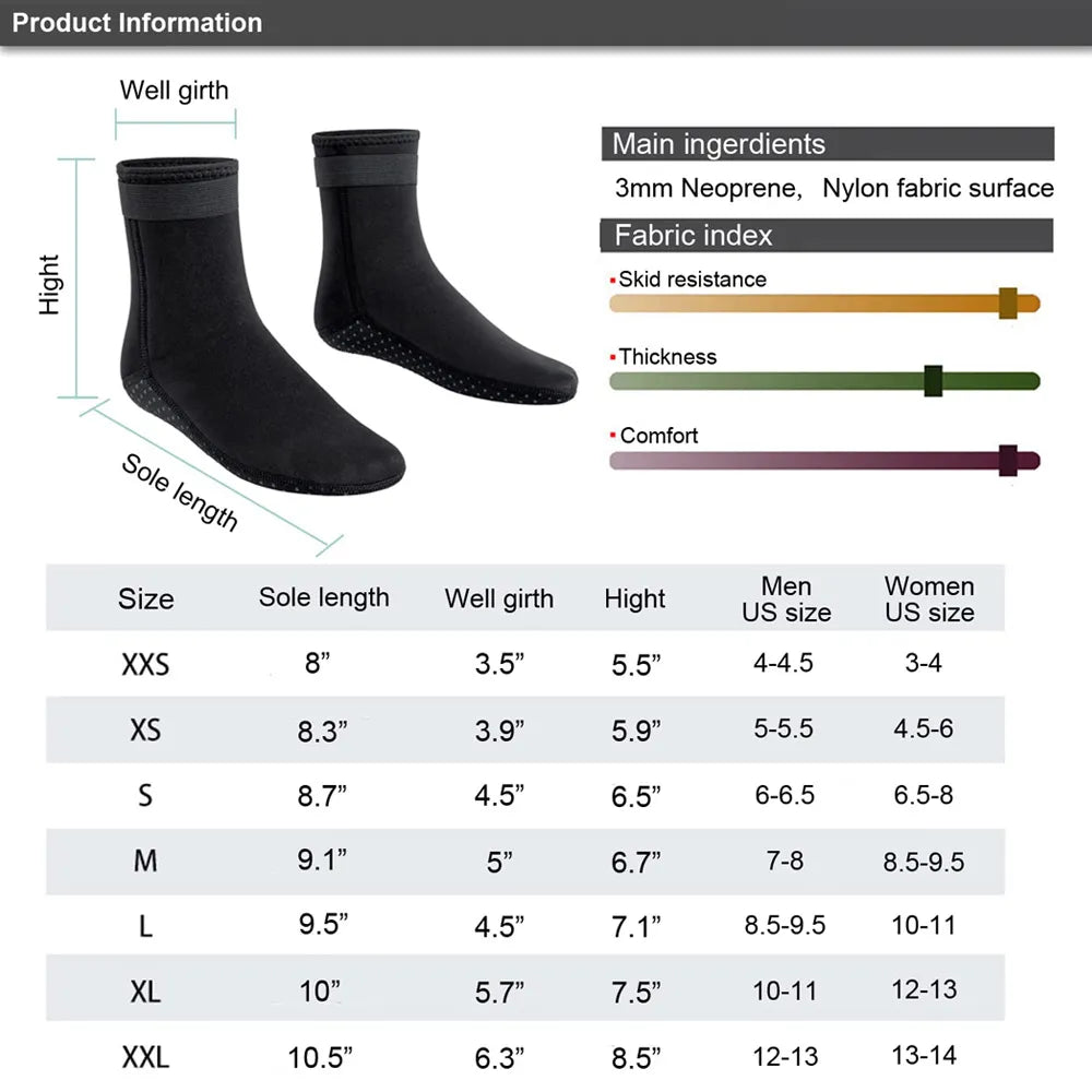 3mm Neoprene Diving Socks | Non-Slip Adult Wetsuit Shoes | Warm Patchwork Elasticity Boots for Swimming, Snorkeling, Diving