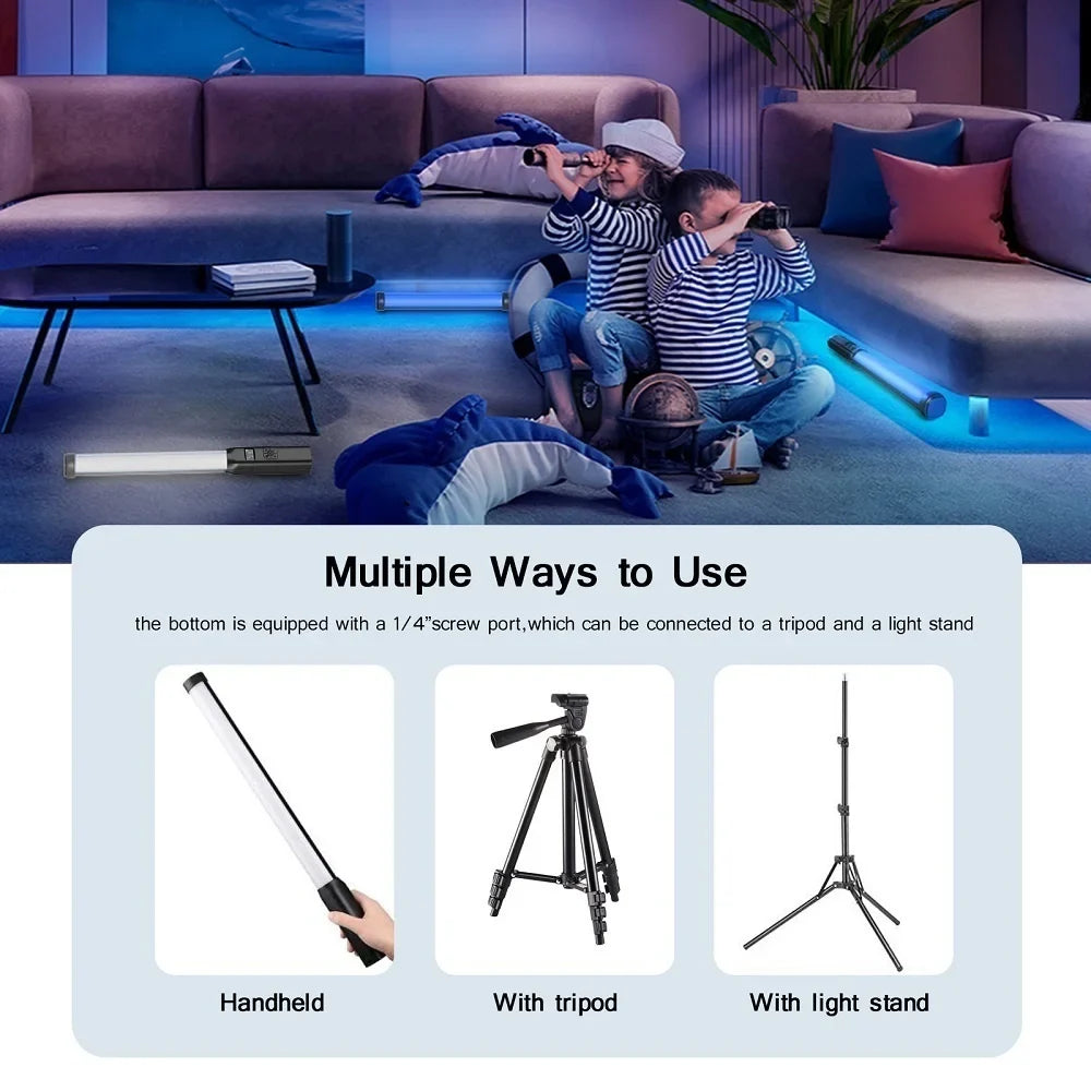 Handheld RGB LED Light Wand 50CM – Adjustable 2500K-9000K CRI 95+ Colorful Stick Light for Photography & Studio Lighting