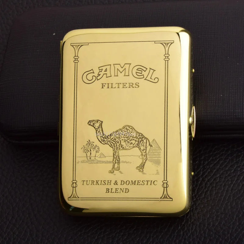Retro Brass Cigarette Case - Double Gun Carved Pattern, Durable Anti-Pressure Tobacco Storage Box, Men’s Smoking Accessory