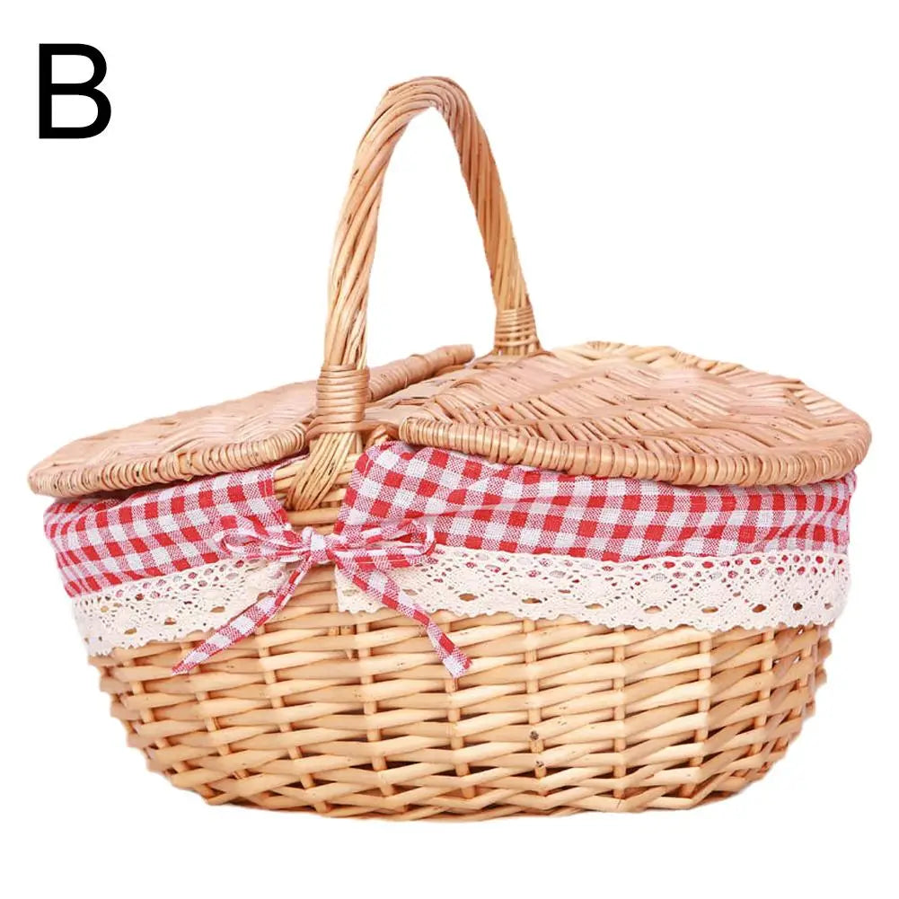 Handmade Wicker Picnic Basket with Handle β Multi-Purpose Willow Woven Storage Hamper for Outdoor Camping and Fruit