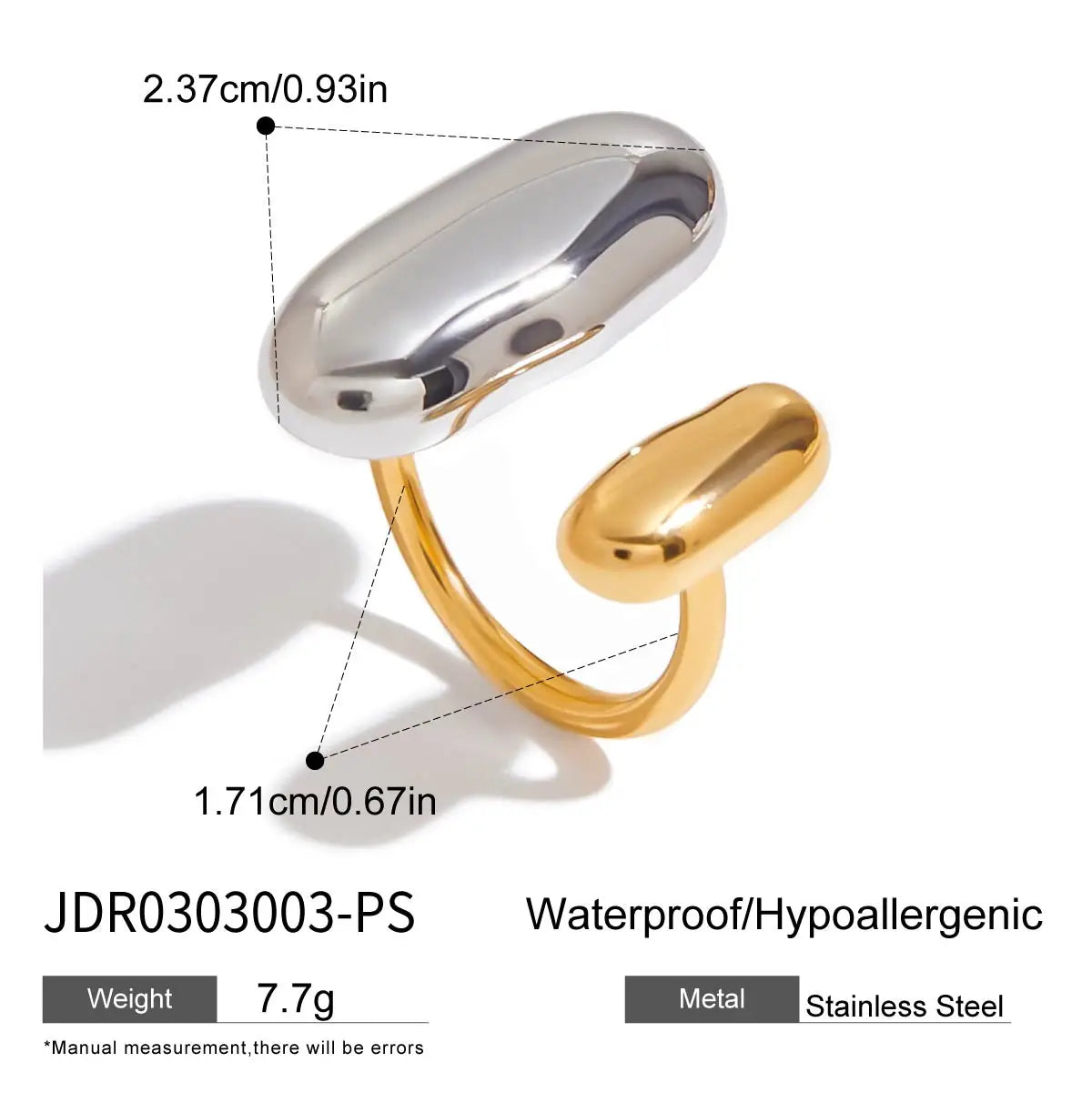 Uworld Two-Tone Geometric Double Layer Ring – Stainless Steel Waterproof Adjustable Finger Jewelry