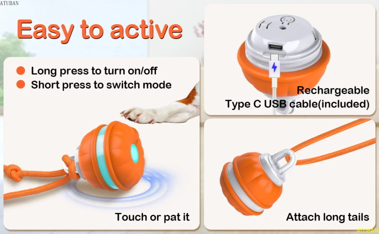 Peppy Pet Ball for Dogs – Motion-Activated Rolling Ball, Interactive Toy for Puppies & Small Dogs, Automatic Moving Dog Toy