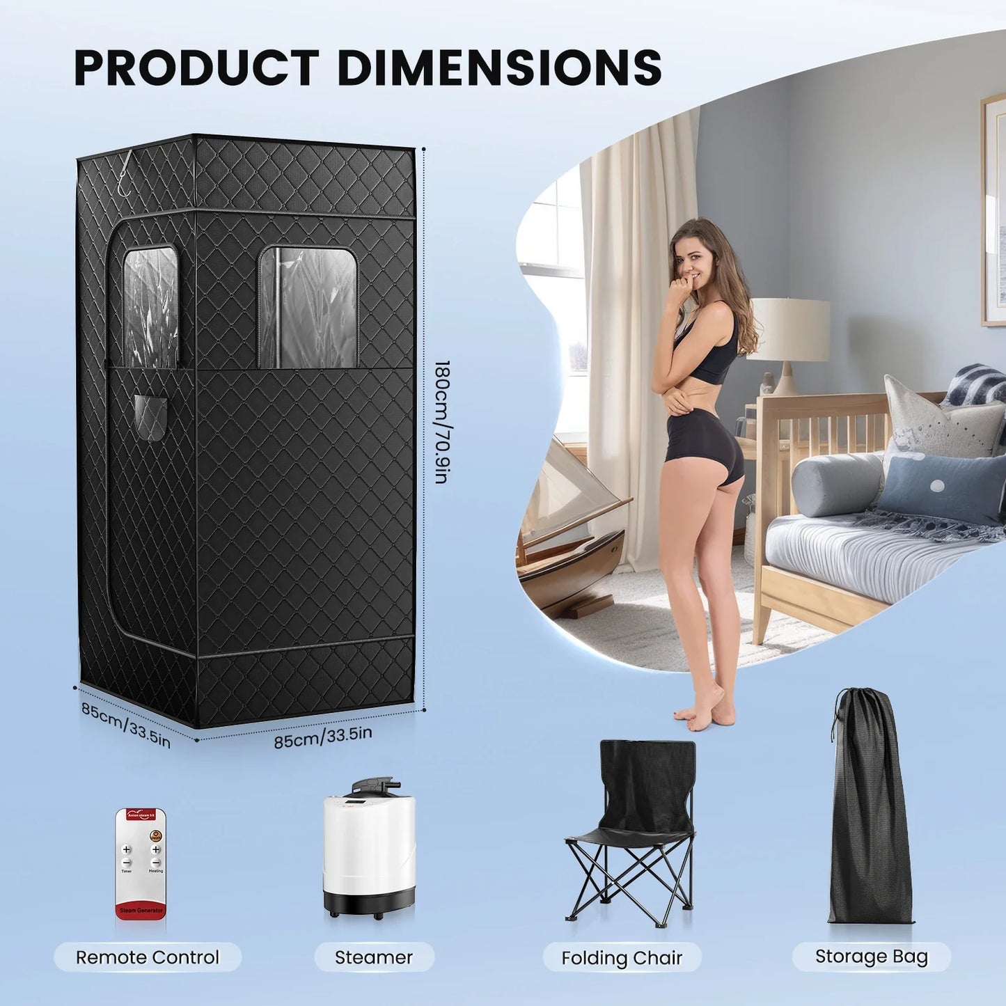 Full Body Home Steam Sauna Set – 2.6L Single-Person Spa with Time & Temperature Remote Control for Detox Therapy