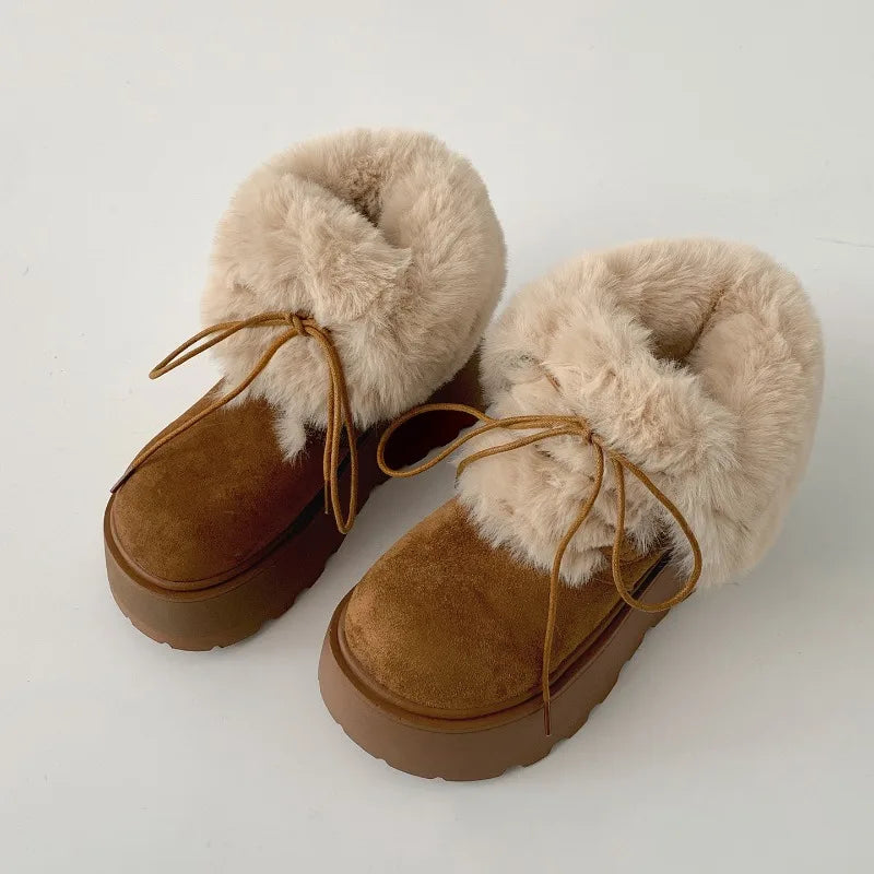 Women’s Winter Chunky Sole Fur Snow Boots – Cozy Height-Boosting Cotton Short Booties