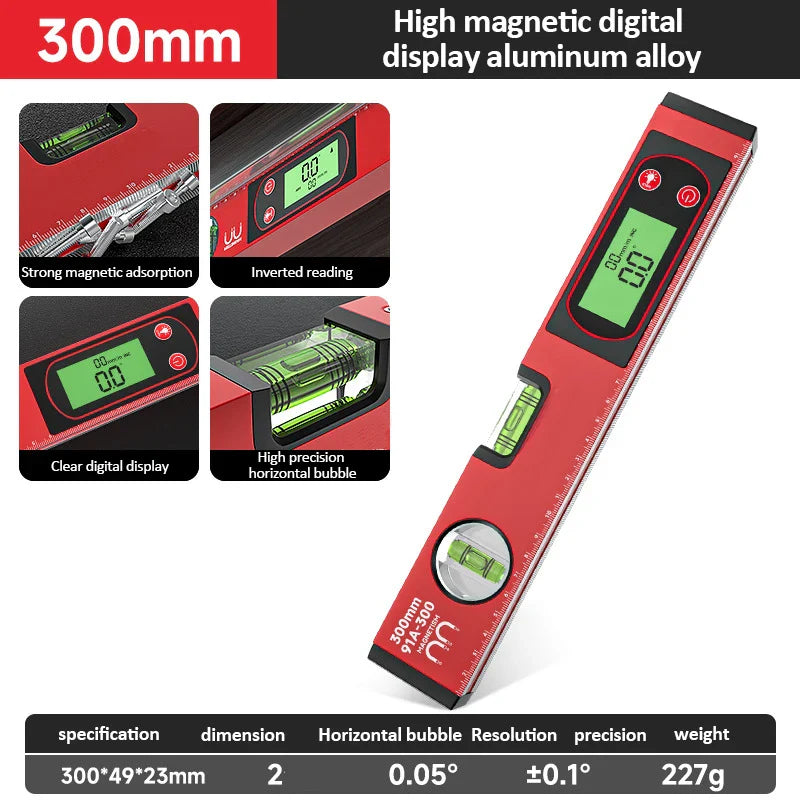30/40/50cm Digital Display Magnetic Angle Level — Aluminum Alloy Protractor Inclinometer Ruler 90° Measurement Tool