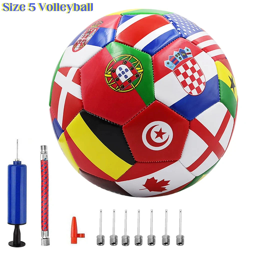 Flag Print Official Size 5 Soccer Ball - PVC Thickened Outdoor Match & Team Training Football