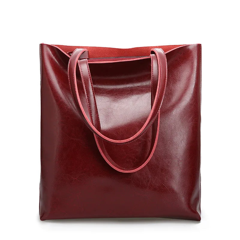 2023 Genuine Cow Leather Women’s Handbag – Large Vintage Office Tote Shoulder Bag for Ladies