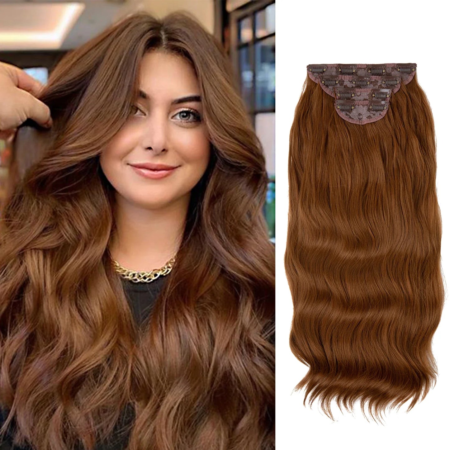 SARLA Synthetic Long Wavy Clip-In Hair Extensions 22" Thick Hairpiece for Women – Brown, Blonde, Black