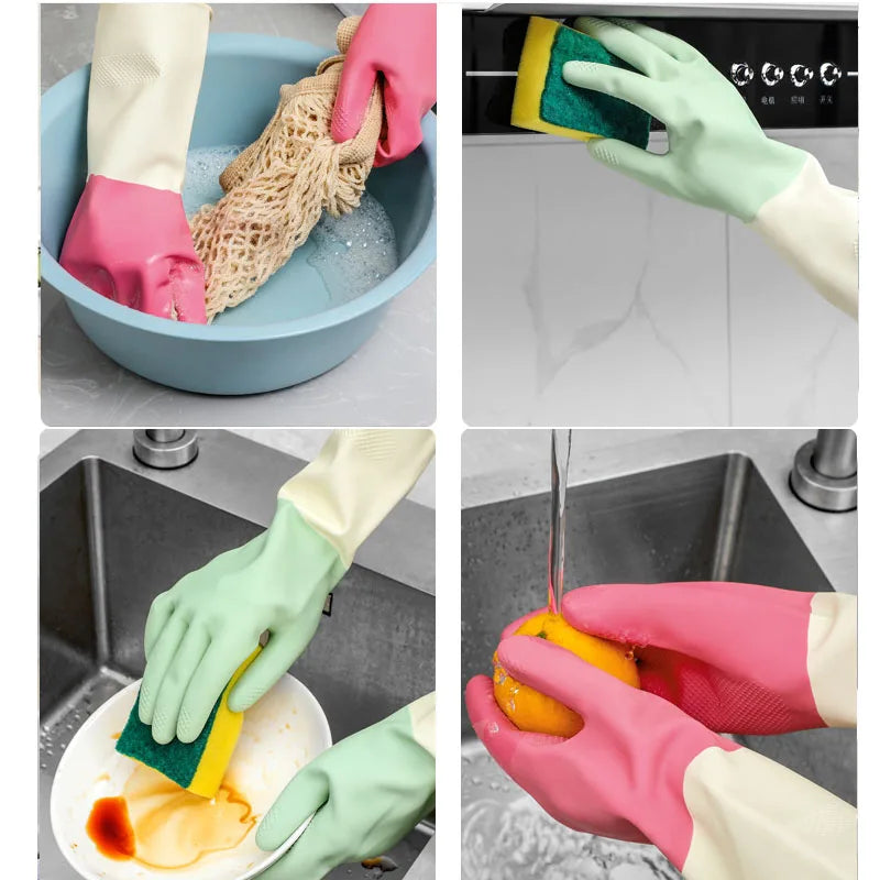 Thick Waterproof Latex Kitchen Gloves – Mint Green Rubber Cleaning Gloves for Dishwashing & Household Use