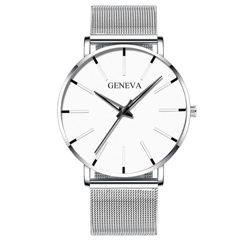 Men’s Luxury Quartz Watch – Fashion Slim Mesh Steel Waterproof Sport & Casual Wristwatch